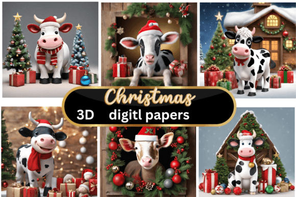 Christmas 3D Backgrounds - Cow: Festive Farmhouse Charm