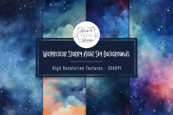 Enchant Your Designs with Watercolor Starry Night Sky Backgrounds