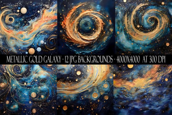 Stellar Metallic Gold Galaxy Backgrounds for Creative Projects